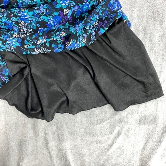 Playback Mini Dress Lined Floral Large V-Neck Halter Elastic Waist - Picture 5 of 11